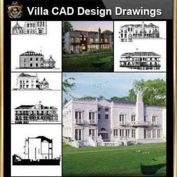 ★【Villa CAD Design,Details Project V.7-British George Style】Chateau,Manor,Mansion,Villa@Autocad Blocks,Drawings,CAD Details,Elevation