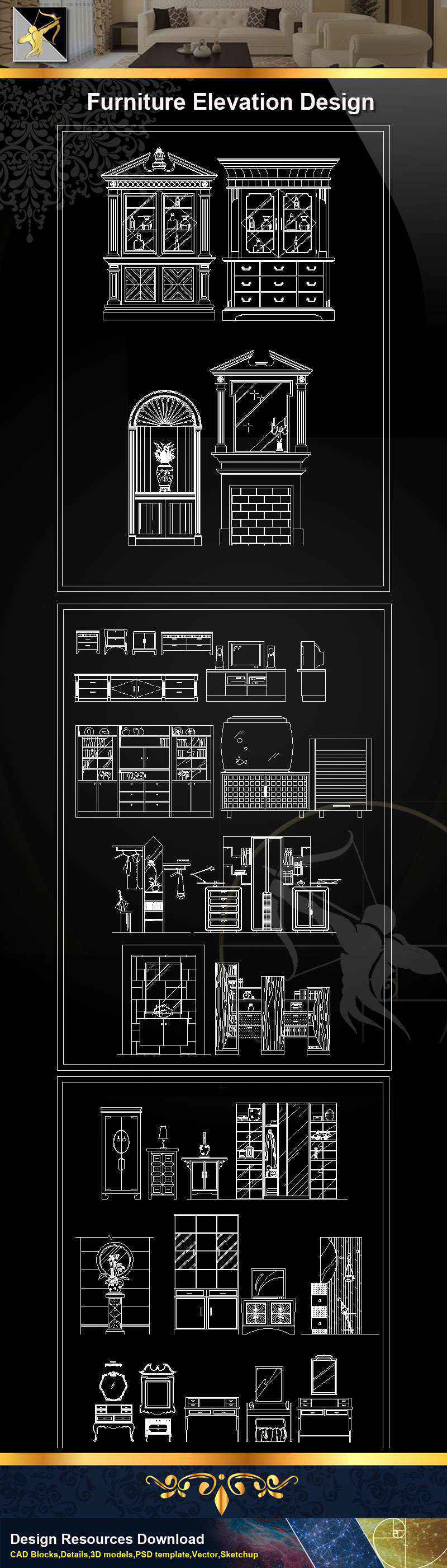 ★【Furniture Elevation Design】@Autocad Blocks,Drawings,CAD Details,Elevation