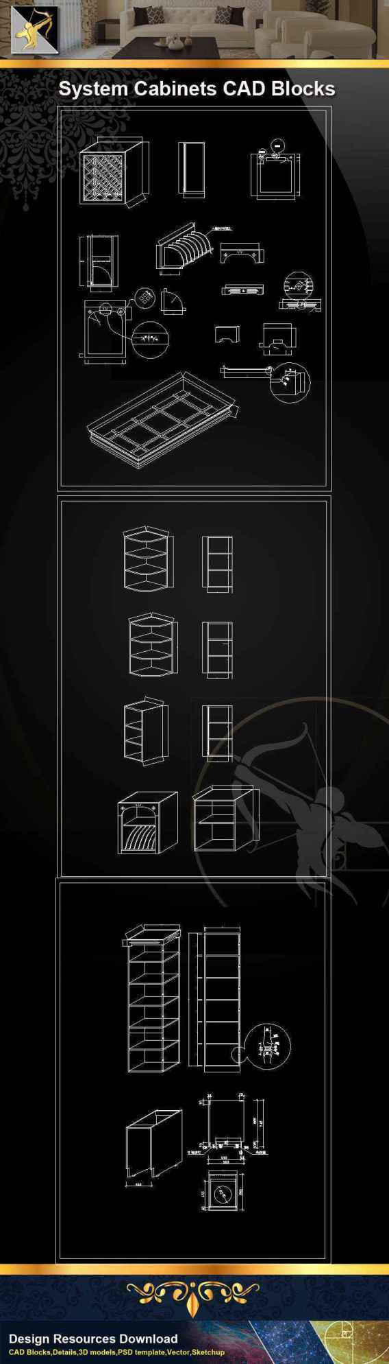 ★【 System Cabinets CAD Drawings V.3】@Autocad Blocks,Drawings,CAD Details,Elevation
