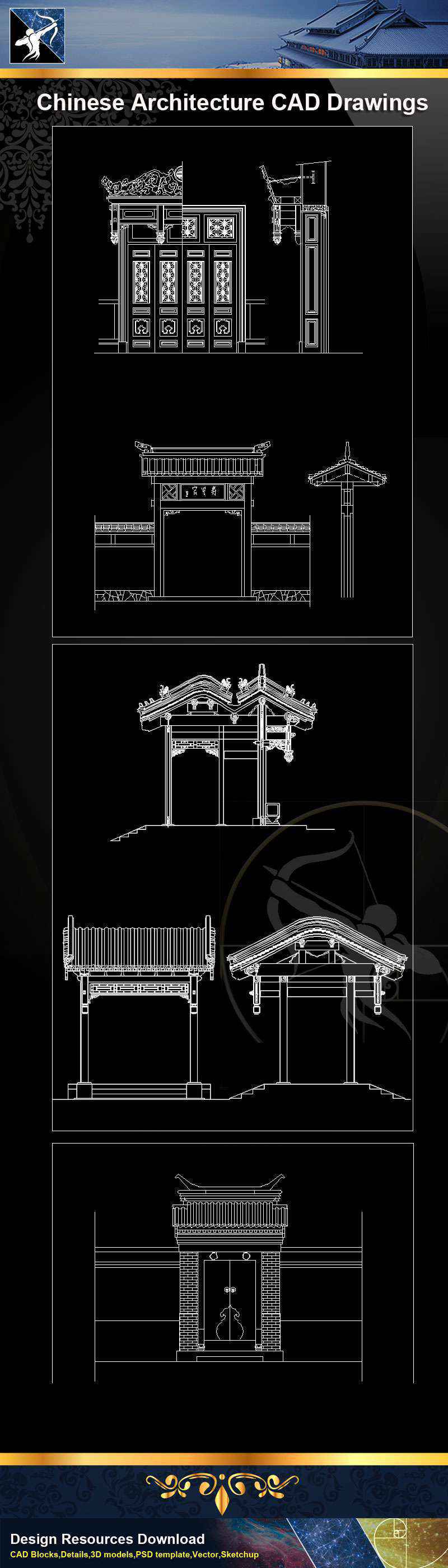 ★【Chinese Architecture CAD Drawings】@Autocad Blocks,Drawings,CAD Details,Elevation