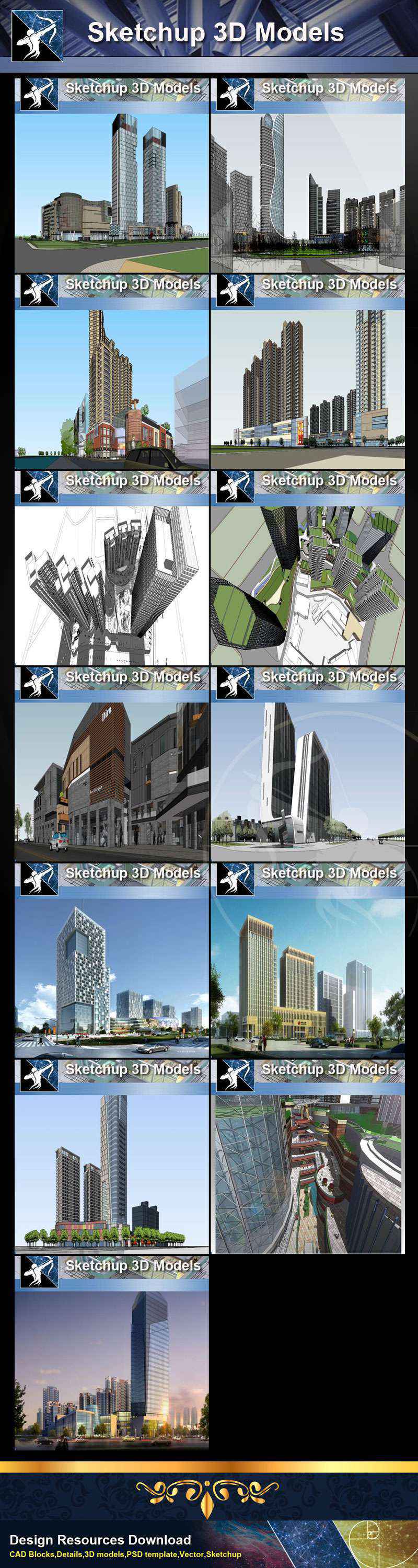 ★Best 13 Types of Skyscraper Architecture and tall buildings Sketchup 3D Models Collection