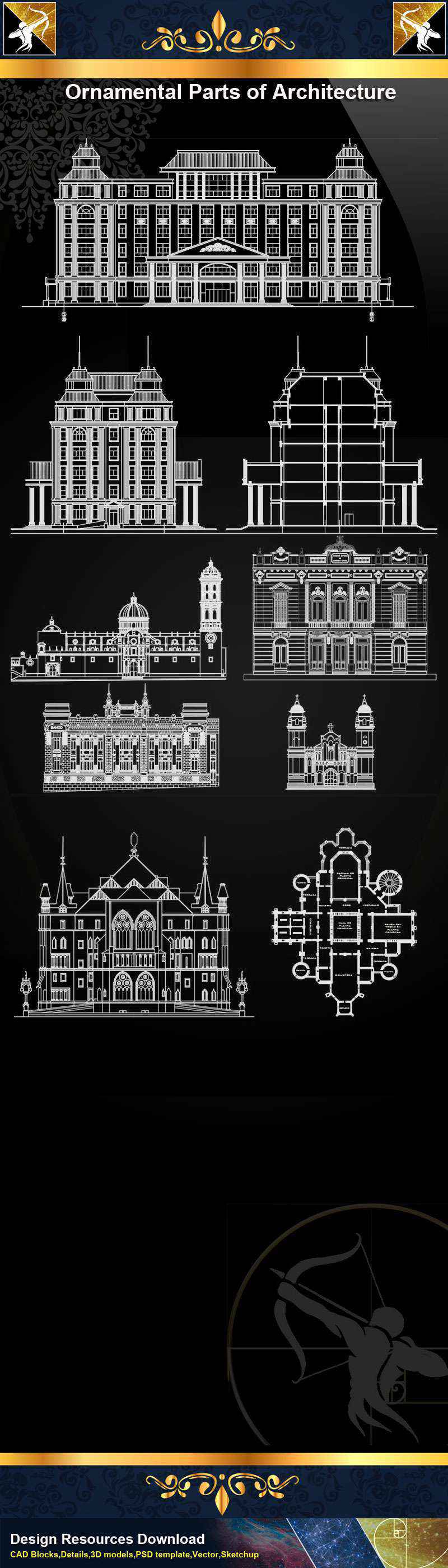 ★【Ornamental Parts of Architecture -Decoration Element CAD Blocks V.4】@Autocad Decoration Blocks,Drawings,CAD Details,Elevation
