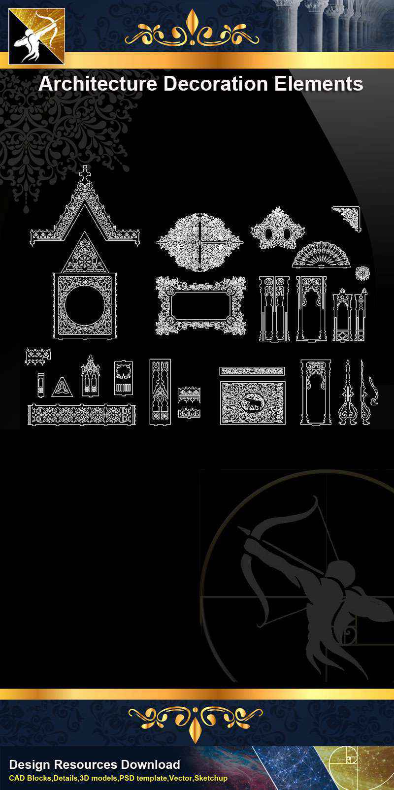 ★【 Free Architecture Decoration Elements V.11】@Autocad Decoration Blocks,Drawings,CAD Details,Elevation