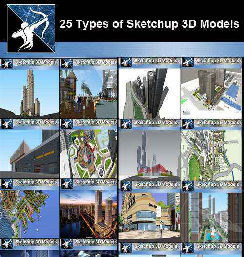 ★Best 25 Types of Mix Commercial,Residential Building Sketchup 3D Models Collection