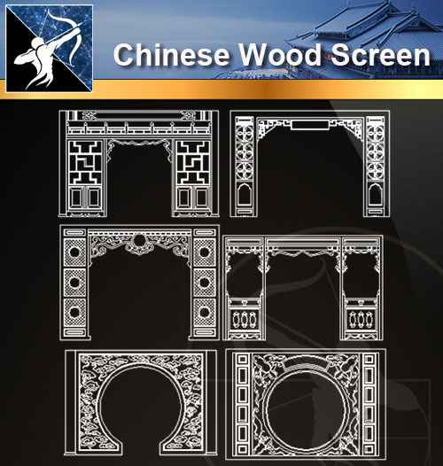 ★【 Chinese Wood Screen CAD Drawings】@Autocad Blocks,Drawings,CAD Details,Elevation