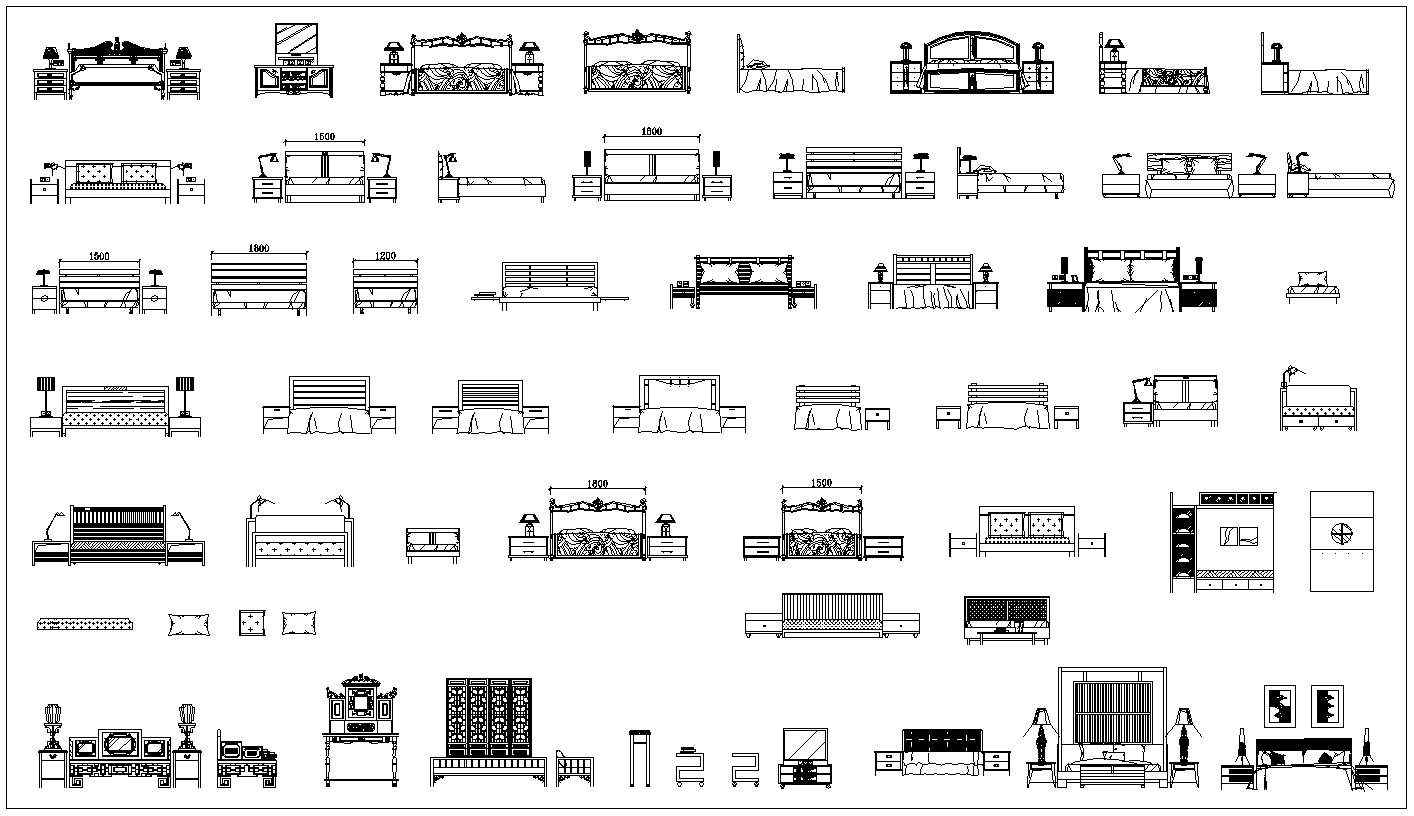 Bed Design Autocad Blocks,elevation Collections】All kinds of Bed CAD