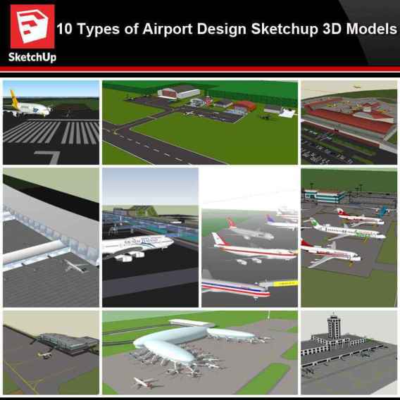 💎【Sketchup Architecture 3D Projects】10 Types of Airport Design Sketchup 3D Models V1
